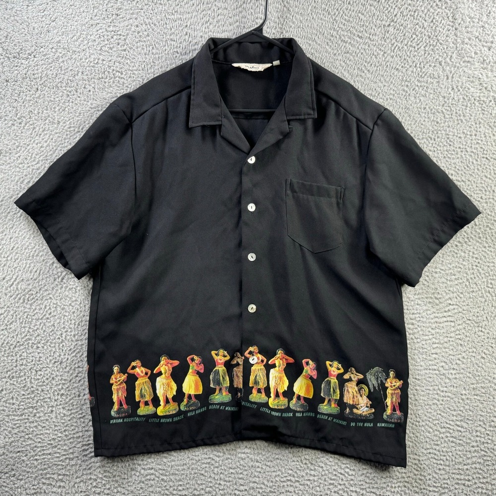 Vintage Da Vinci Shirt Mens‎ XL Black Polyester Loop Collar Aloha Hawaiian Tiki